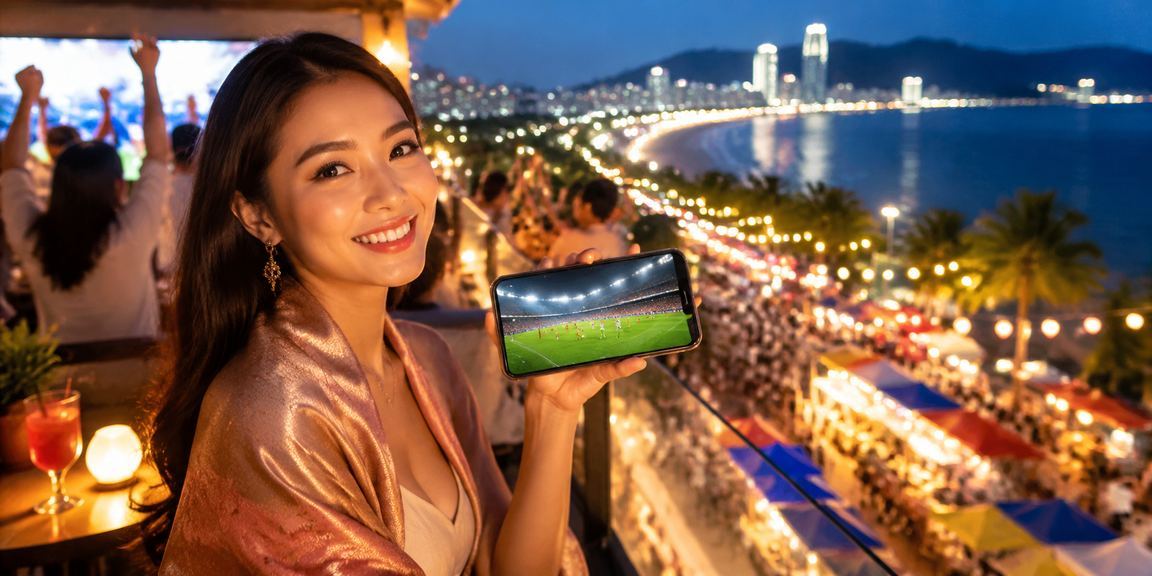 Người dùng truy cập nền tảng giải trí trực tuyến tại chợ đêm Đà Nẵng