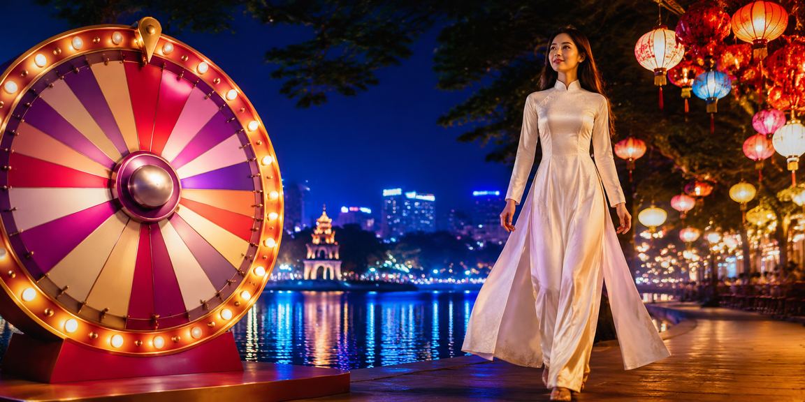 Phụ nữ áo dài Hà Nội tham gia chương trình lucky draw trực tuyến